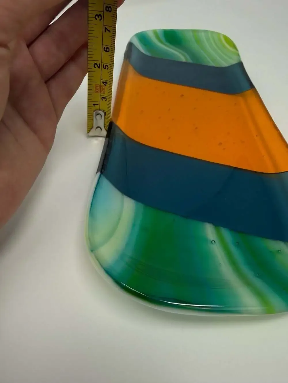 Handcrafted Fused Glass Decorative Tray, Abstract Multi-Color Striped 12” Dish